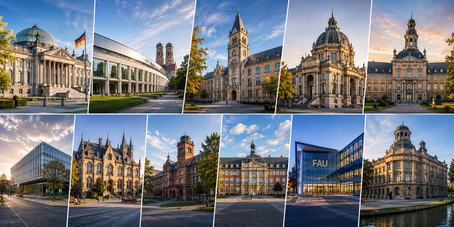 Collage of German university campus buildings